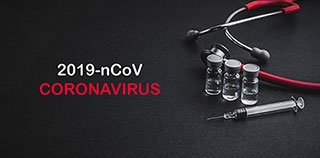Corona Virus Headline mit medizinischen Geräten